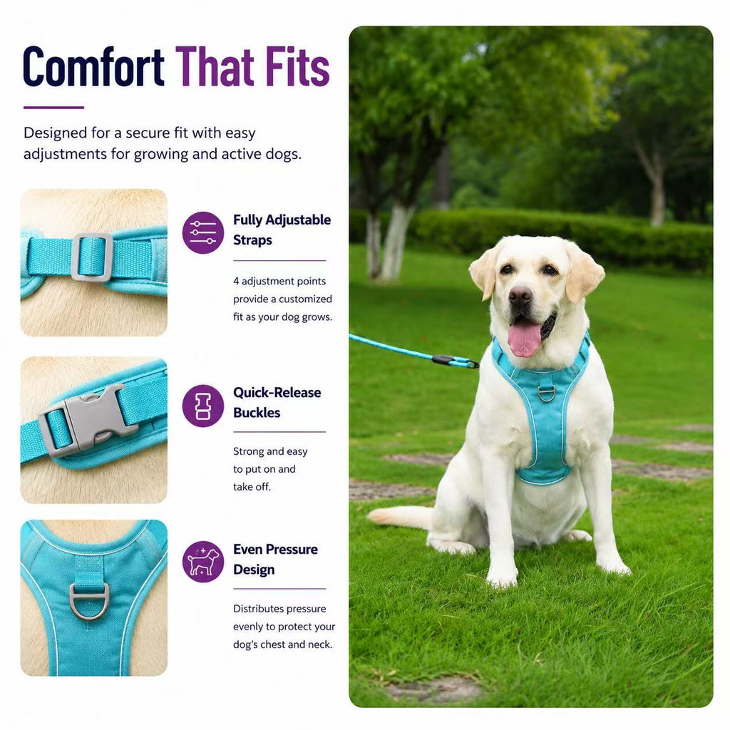 Hidden Tracker Pocket No-Pull Dog Harness, Reflective & adjustable