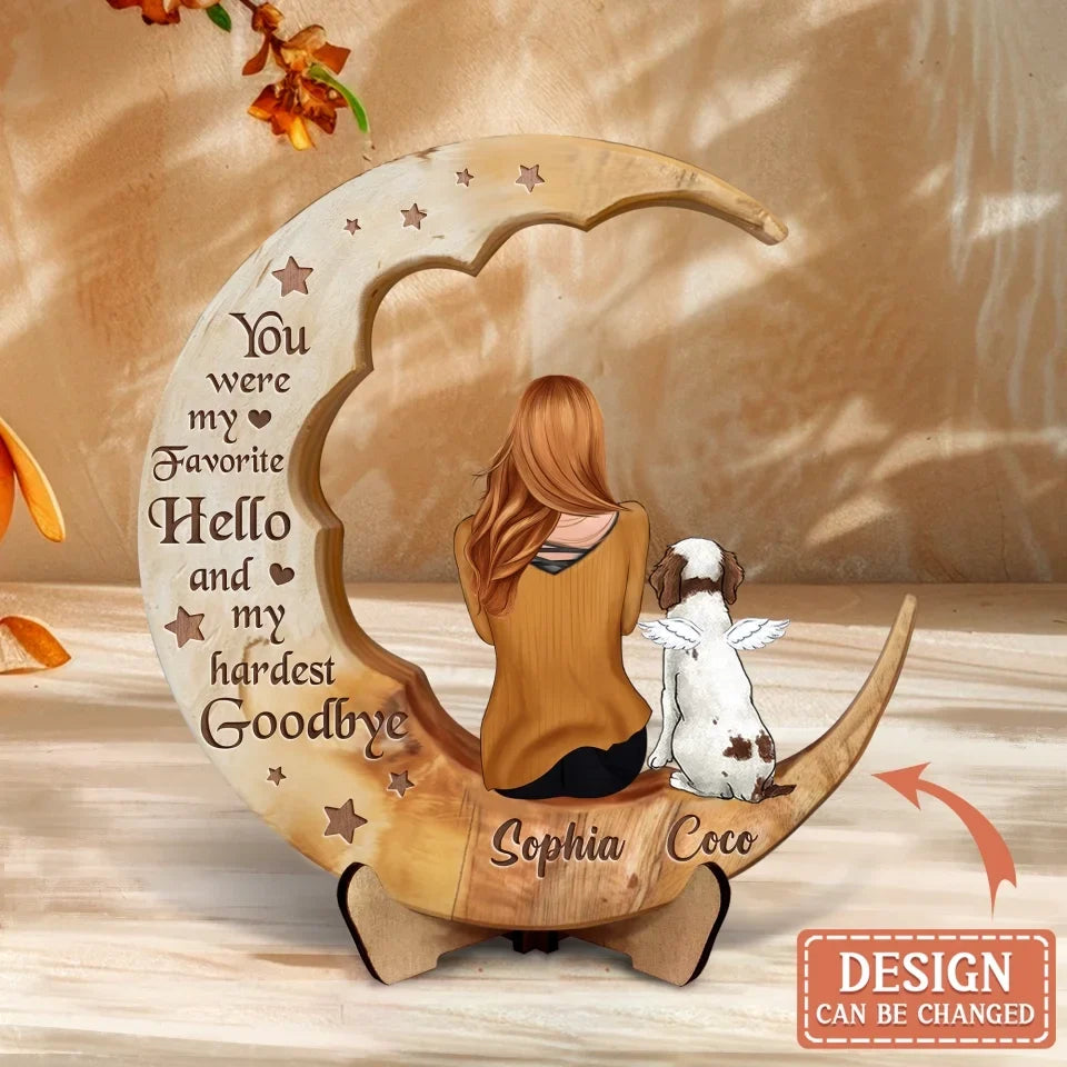 Personalized Memorial Dog Moon Wooden Art - Memorial Gift Idea for Cat/Dog Lover - No Longer By My Side Forever In My Heart