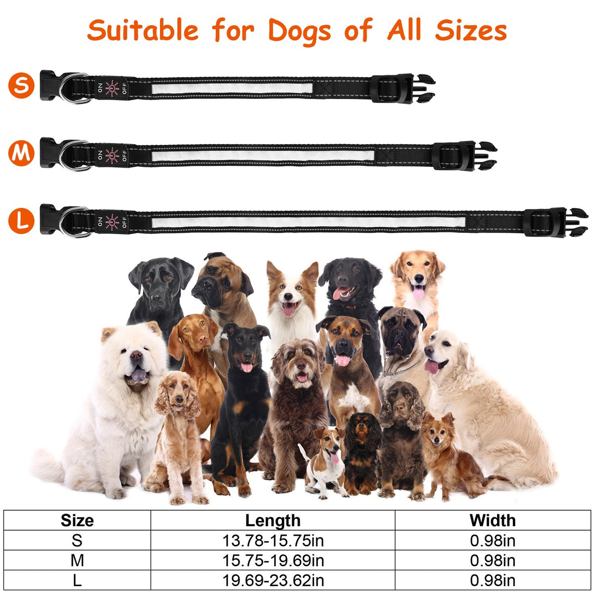 Light Up Dog Collar LED Dog Collar Safety Night Glowing Dog Collar with 9 Light Colors IPX7 Waterproof USB Rechargeable S/M/L
