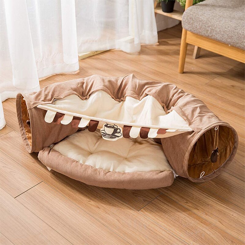 Collapsible Removable Cat Tunnel Tube With Cat Bed Set