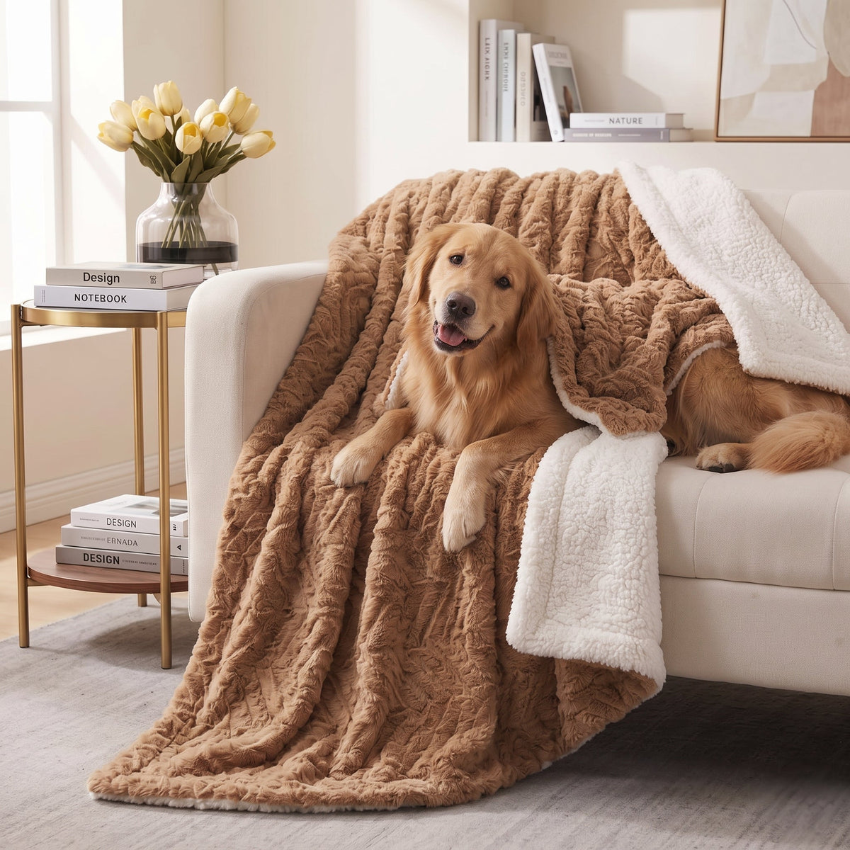 DaDa Bedding Brown Faux Fur Pet Blanket for Dogs & Cats – Washable Sherpa Throw