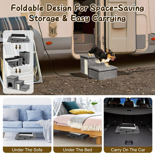 4-in-1 Foldable Pet Stairs with Storage, Scratcher & Pet House