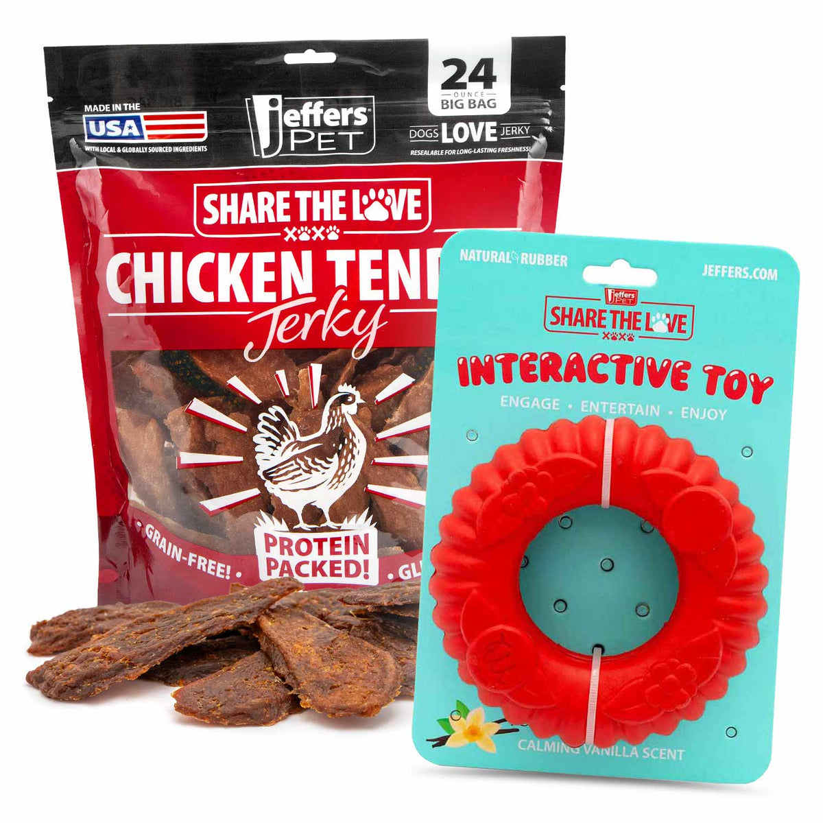 Jeffers Stuffable Dog Chew Toys with Chicken Breast Jerky Treats Kit