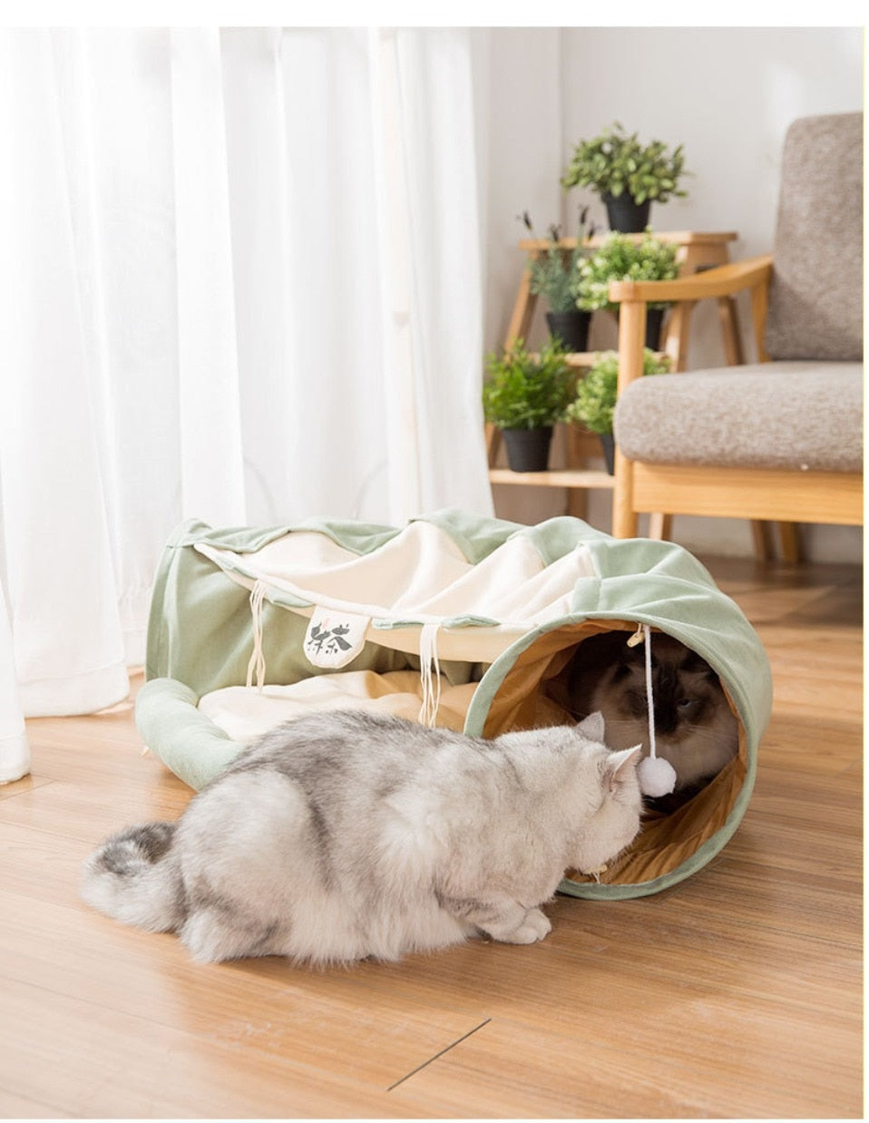 Collapsible Removable Cat Tunnel Tube With Cat Bed Set